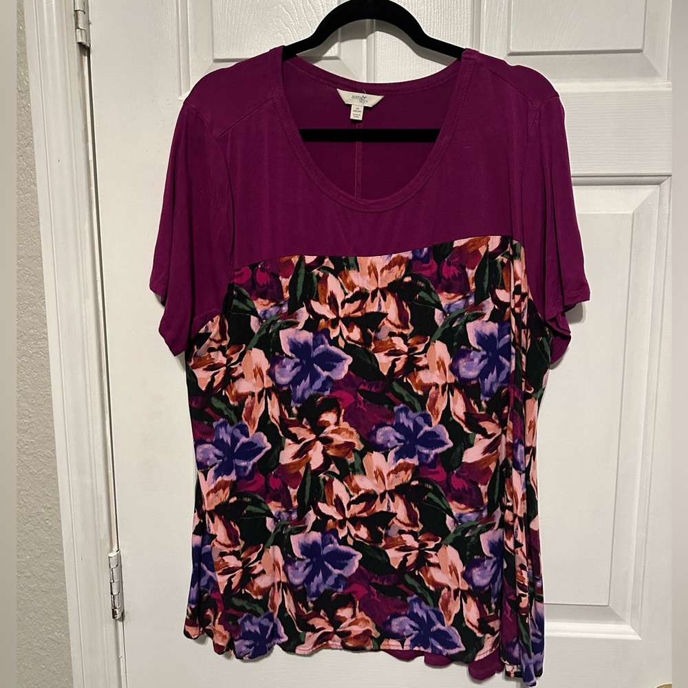 Terra and Sky 1x pink floral top flowy short sleeves - Picture 1 of 3